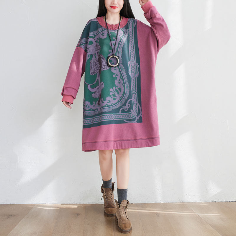 Mid Length Sweater Washed Round Neck Cashmere Padded Dress