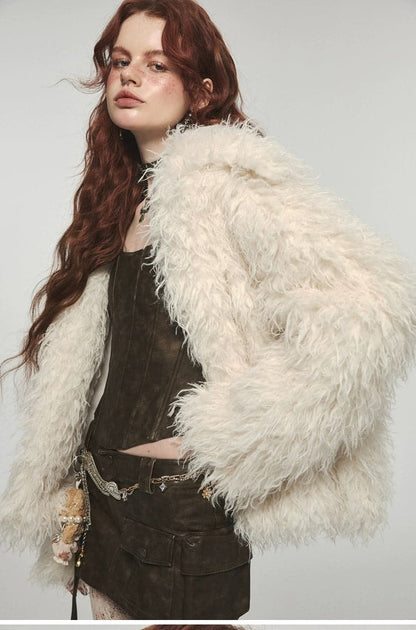 Fluffy Long Lapel Color Versatile Eco-fur Coat