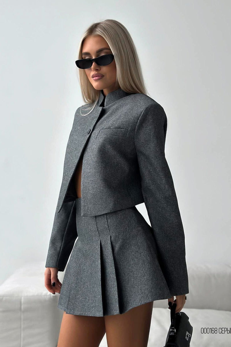 Stand-up Collar Cardigan Suit