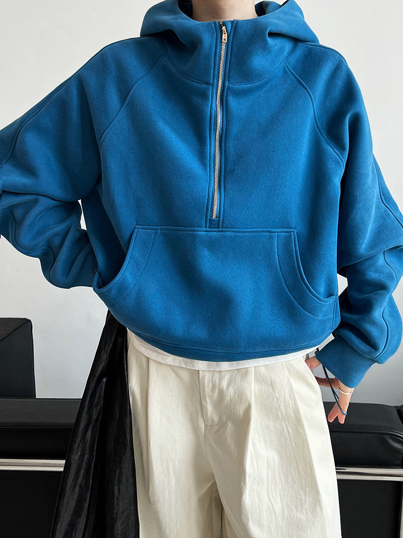 Idle Half Zipper Hooded Sweatshirt for Autumn Design Blouse Coat