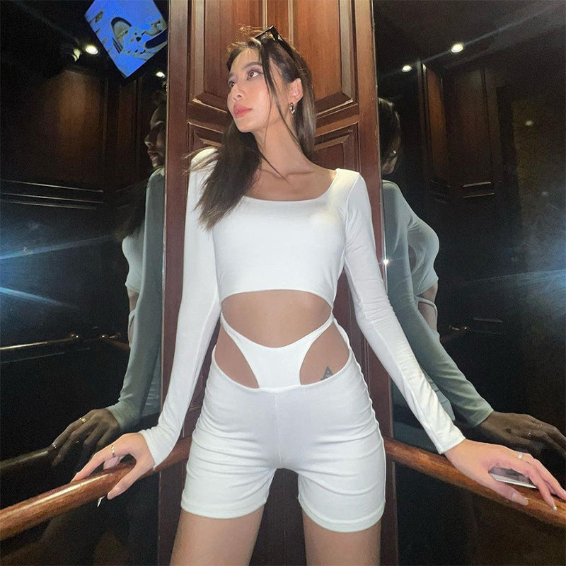 Clothing Summer Long Sleeve Hollow Out Cutout Out Bare Back Jumpsuit