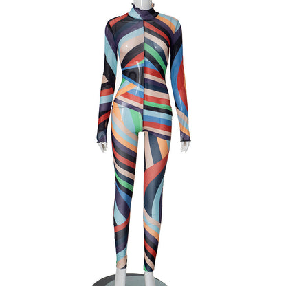 Fall Mesh Print Jumpsuit for