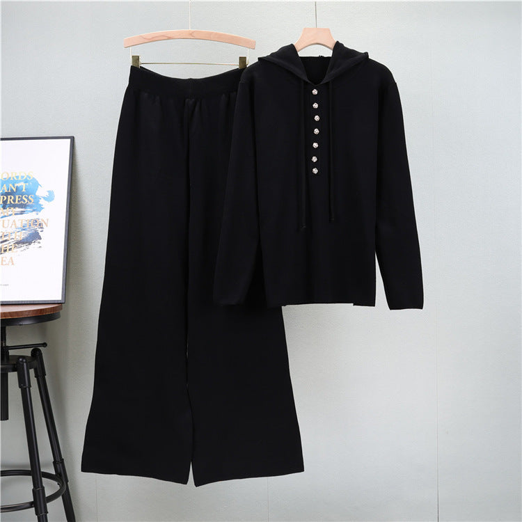 Black - Knitted Sweater Two Piece Set