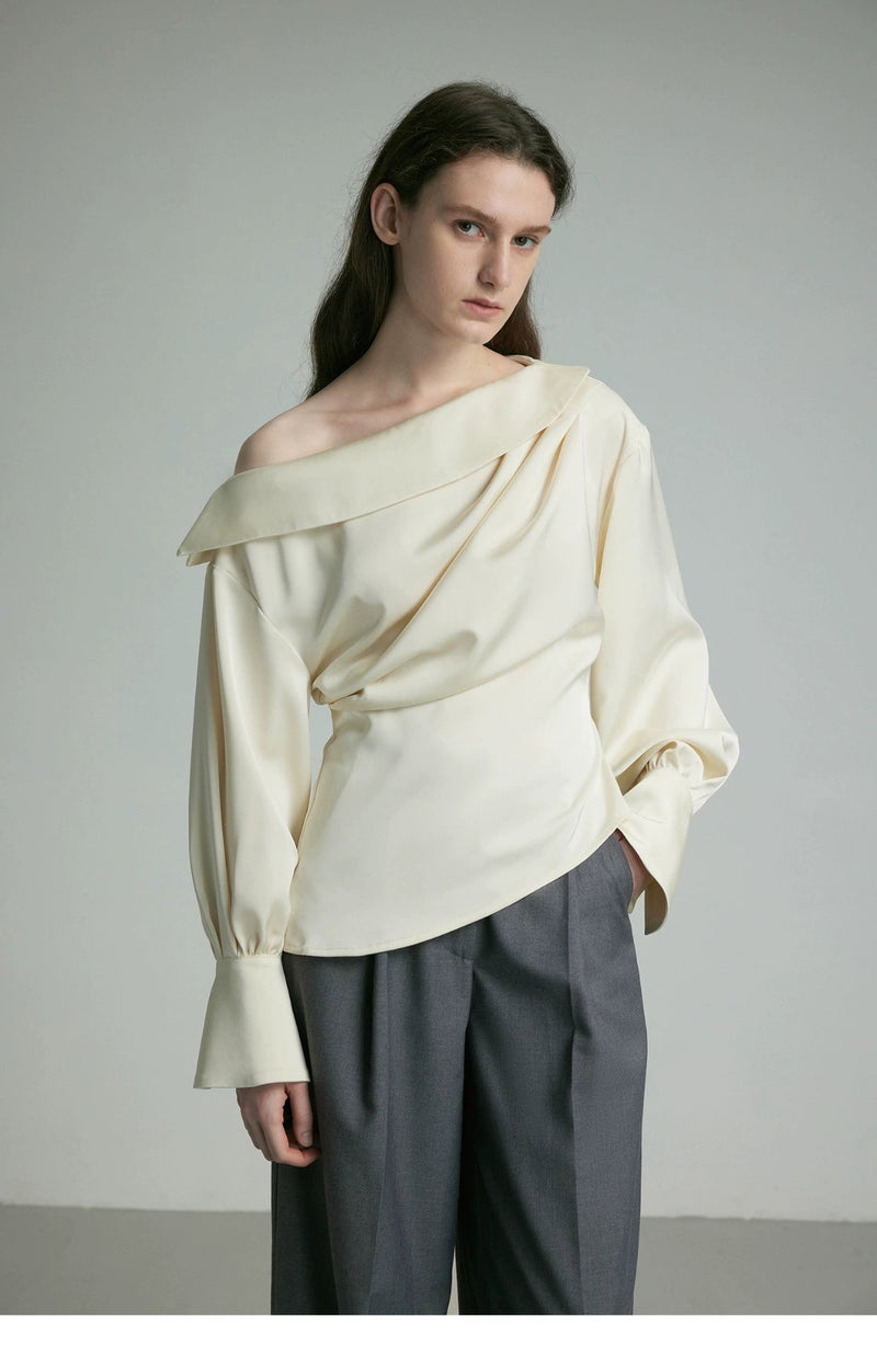 Ivory Draped Balloon Sleeve Blouse