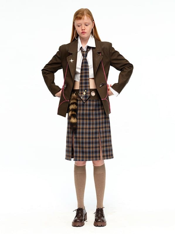 Classic Plaid Skirt and Necktie Set