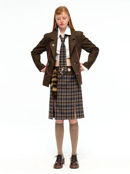 Classic Plaid Skirt and Necktie Set
