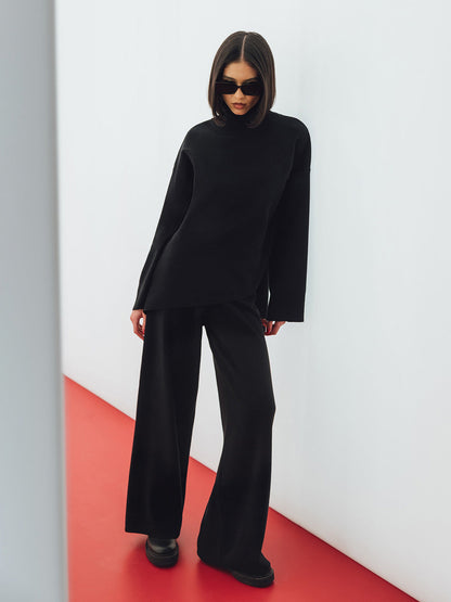 Half Turtleneck Irregular Asymmetric Sweater Suit Beveled Sweater Knitted Wide Leg Pants