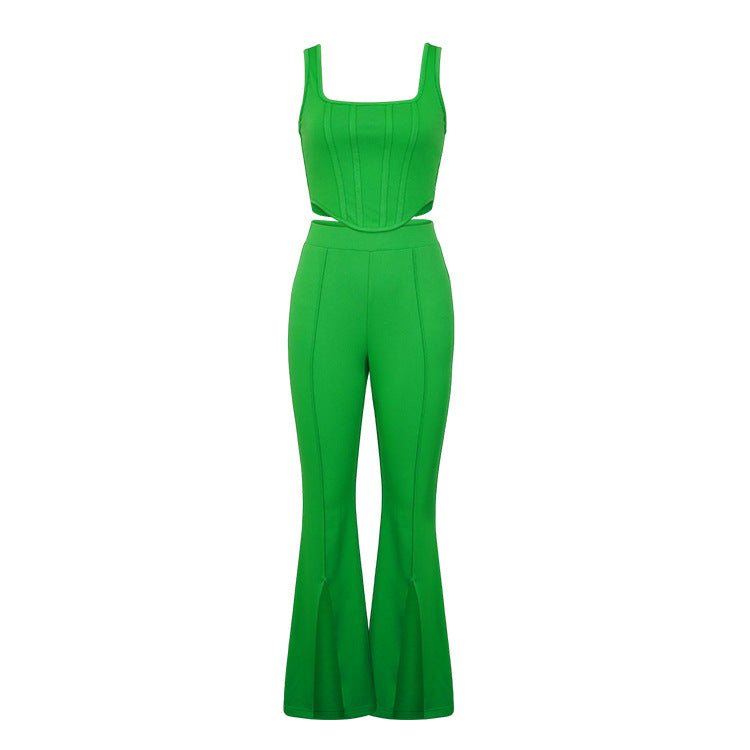 Summer Pants Suit Color Office Sleeveless Vest Split Trousers Two Suits