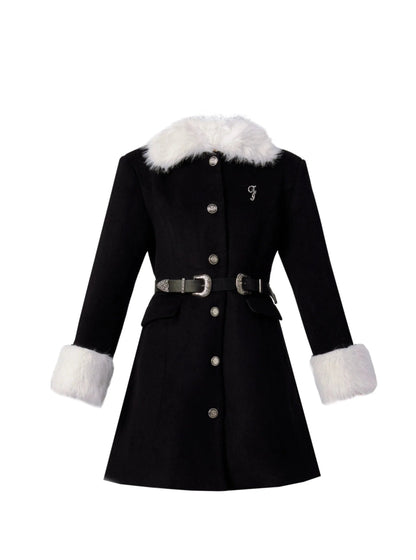Faux Fur Trim Belted Winter Coat