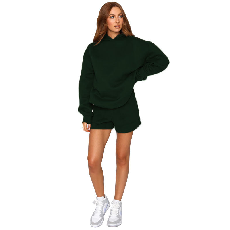 Autumn Winter Color Hooded Pullover Long Sleeve Sweaters Clothing Shorts Suit