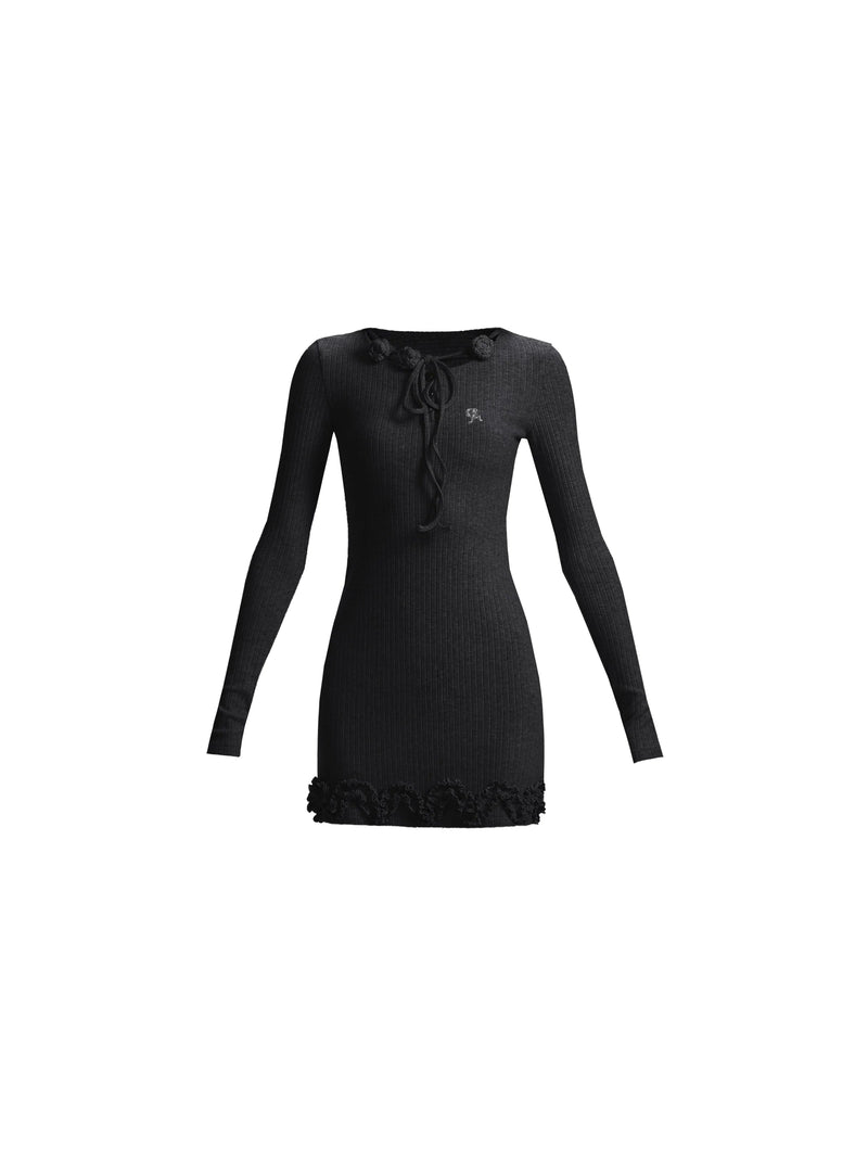 Ribbed Ruffle Mini Dress