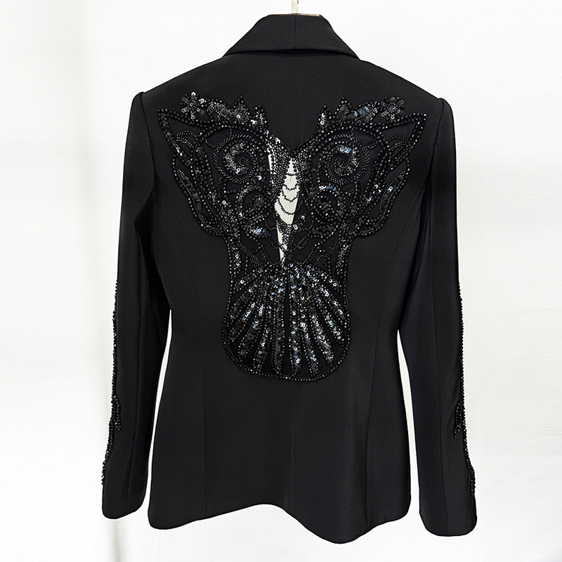 Spring Stars Mesh Patchwork Heavy Industry Beads Blazer Chiffon Trousers Two Piece Pant Sets