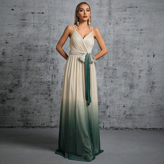 Evening Dress Strap Backless Lace Up Gradient Color Maxi Dress Formal Dress
