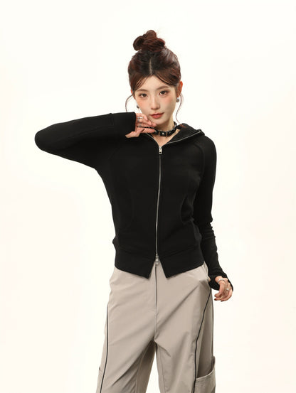 Hooded Double-zipper Cardigan Sweatshirt