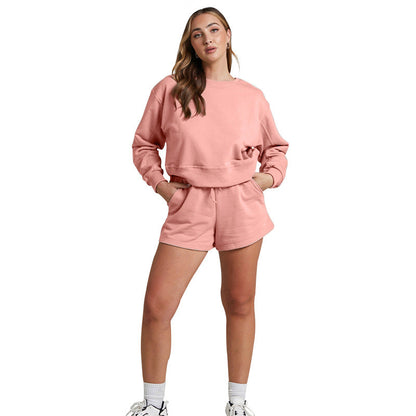 Color Long Sleeve Sweaters Clothing Short Two-piece Shorts Suit