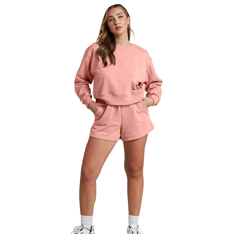 Color Long Sleeve Sweaters Clothing Short Two-piece Shorts Suit