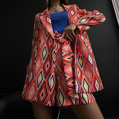 Autumn Clothing Printed Small Suit Shorts Set Two Piece Set
