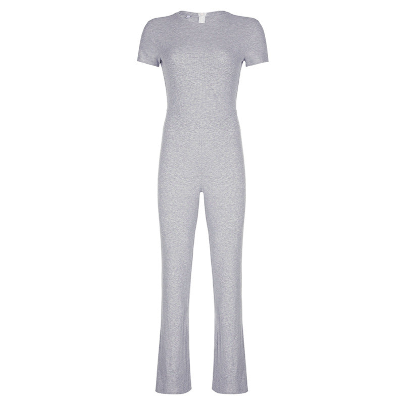 Summer Color Basic Shoulder Short Sleeve One Piece Trousers Tight Jumpsuit Trousers for