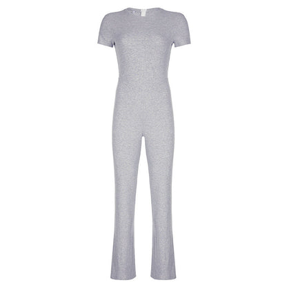 Summer Color Basic Shoulder Short Sleeve One Piece Trousers Tight Jumpsuit Trousers for