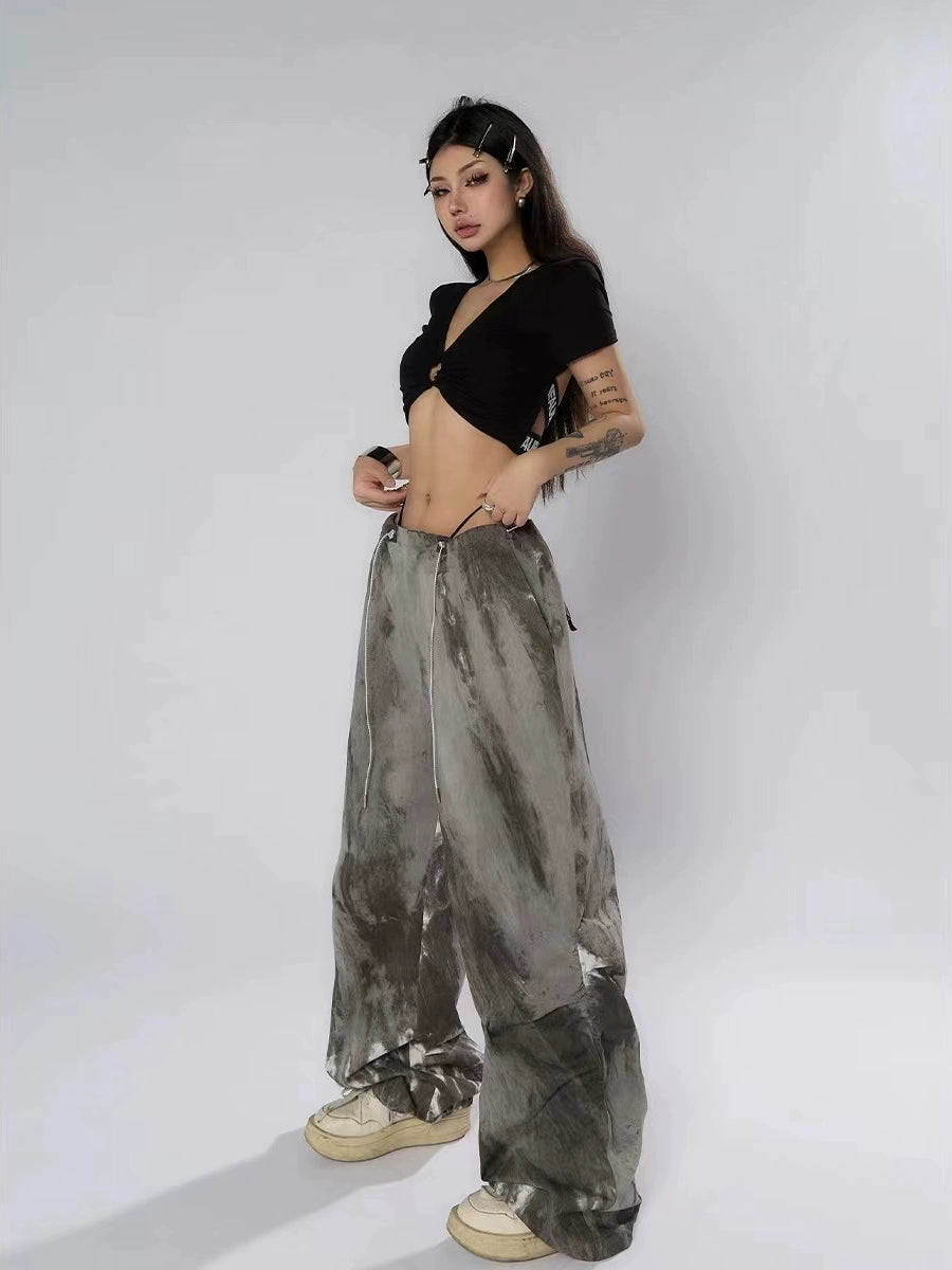 Ink-dyed Traditional Wide-leg Cargo Pants