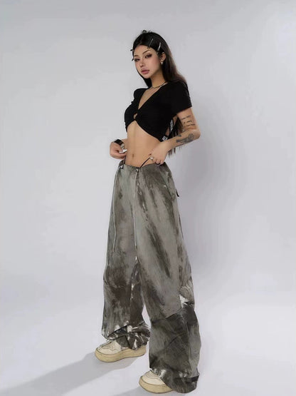 Ink-dyed Traditional Wide-leg Cargo Pants