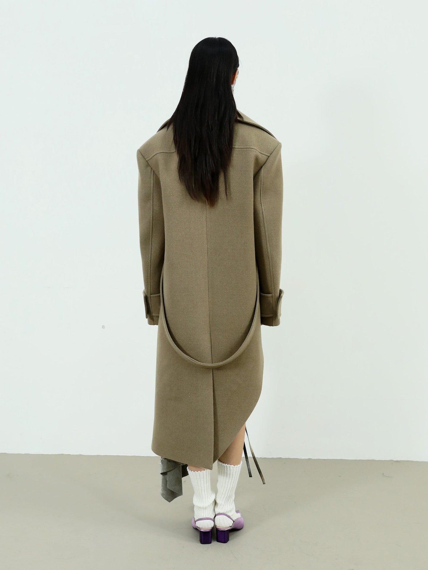 Asymmetric Woolen Coat With Faux Layered Look