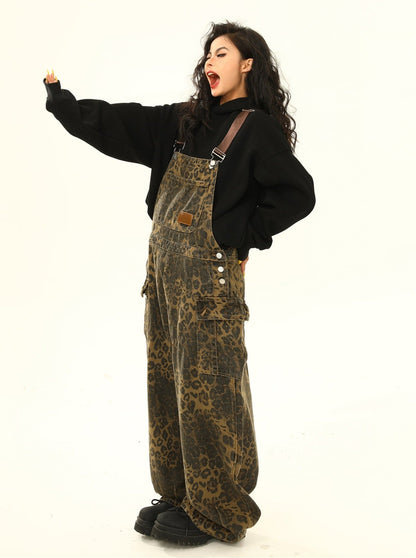 Leopard Print Denim Overalls