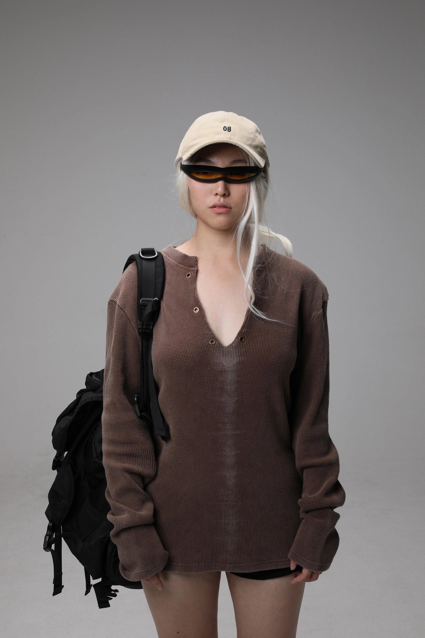 Brown Textured V-neck Sweater