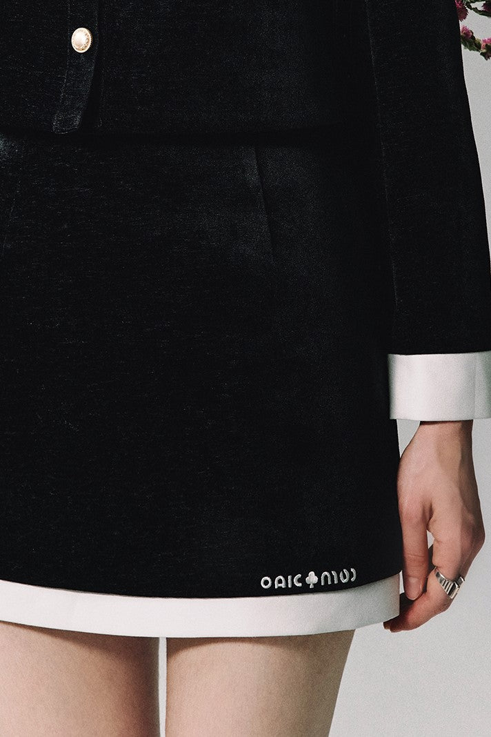 Black Velvet Contrast Trim Suit Top/skirt