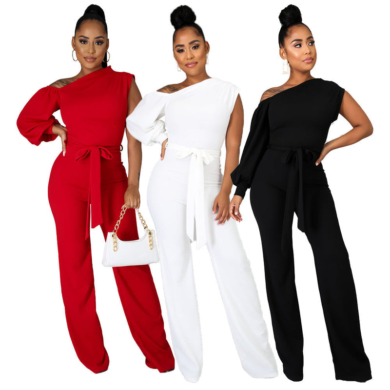 Wear Color One-shoulder Wide Leg Jumpsuit