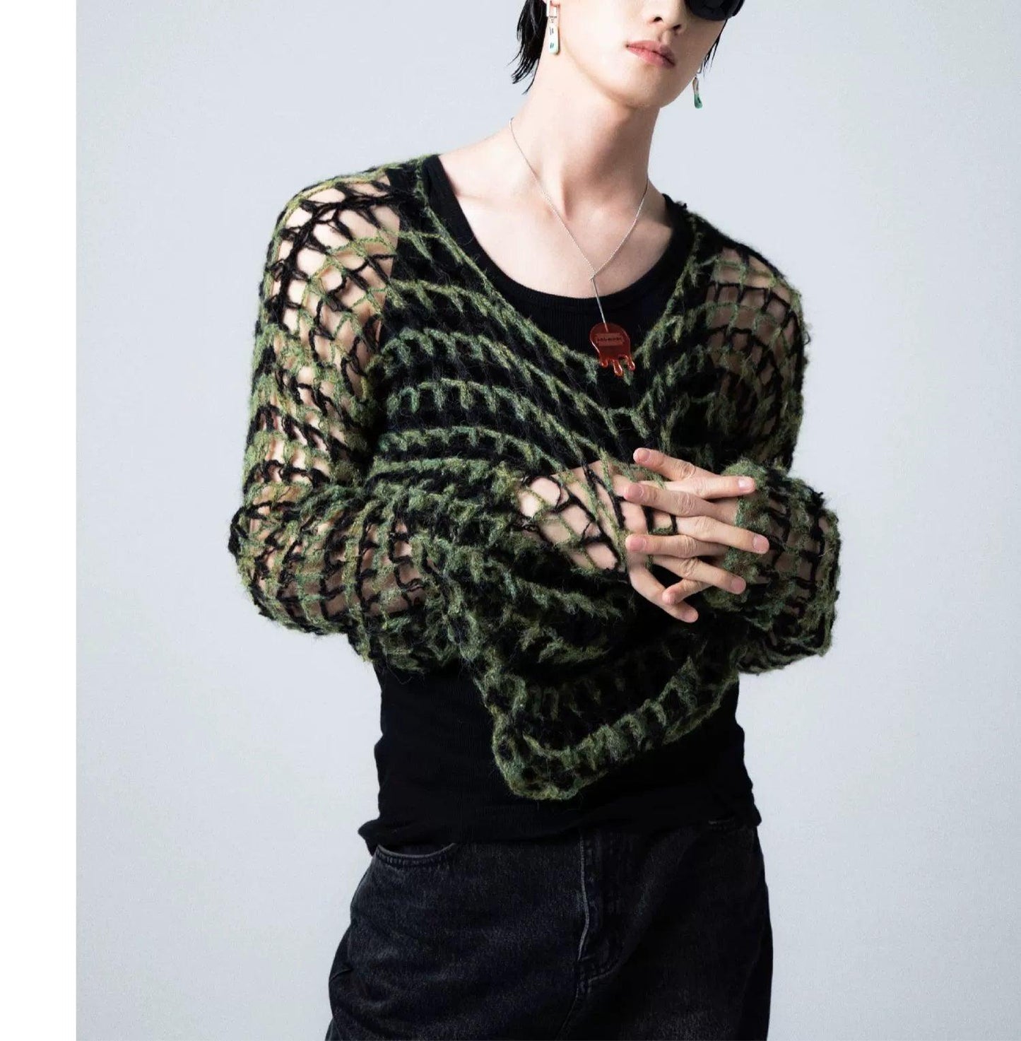 Two-tone Open Knit Sweater
