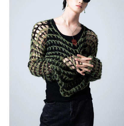 Two-tone Open Knit Sweater