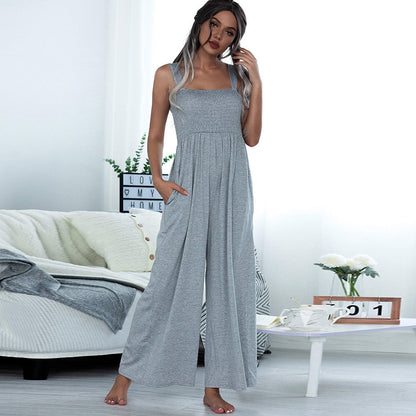 Summer Clothing Smocking Vest Sling Wide Leg Jumpsuit