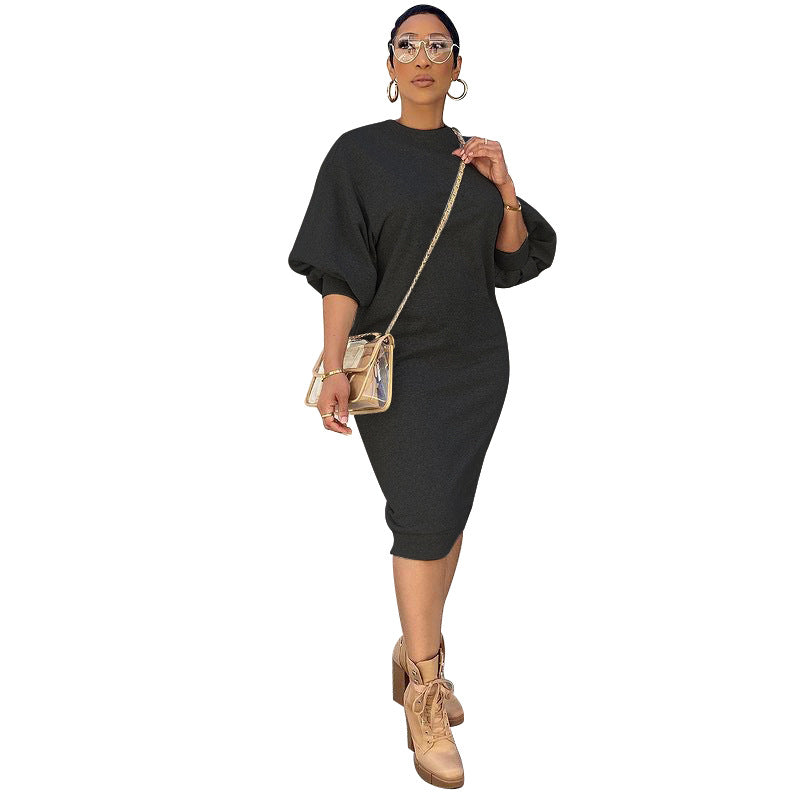 Spring Summer Five-point Lantern Sleeve Loose Large Long Sweater Dress