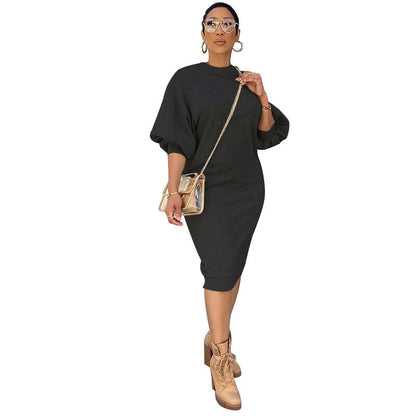 Spring Summer Five-point Lantern Sleeve Loose Large Long Sweater Dress