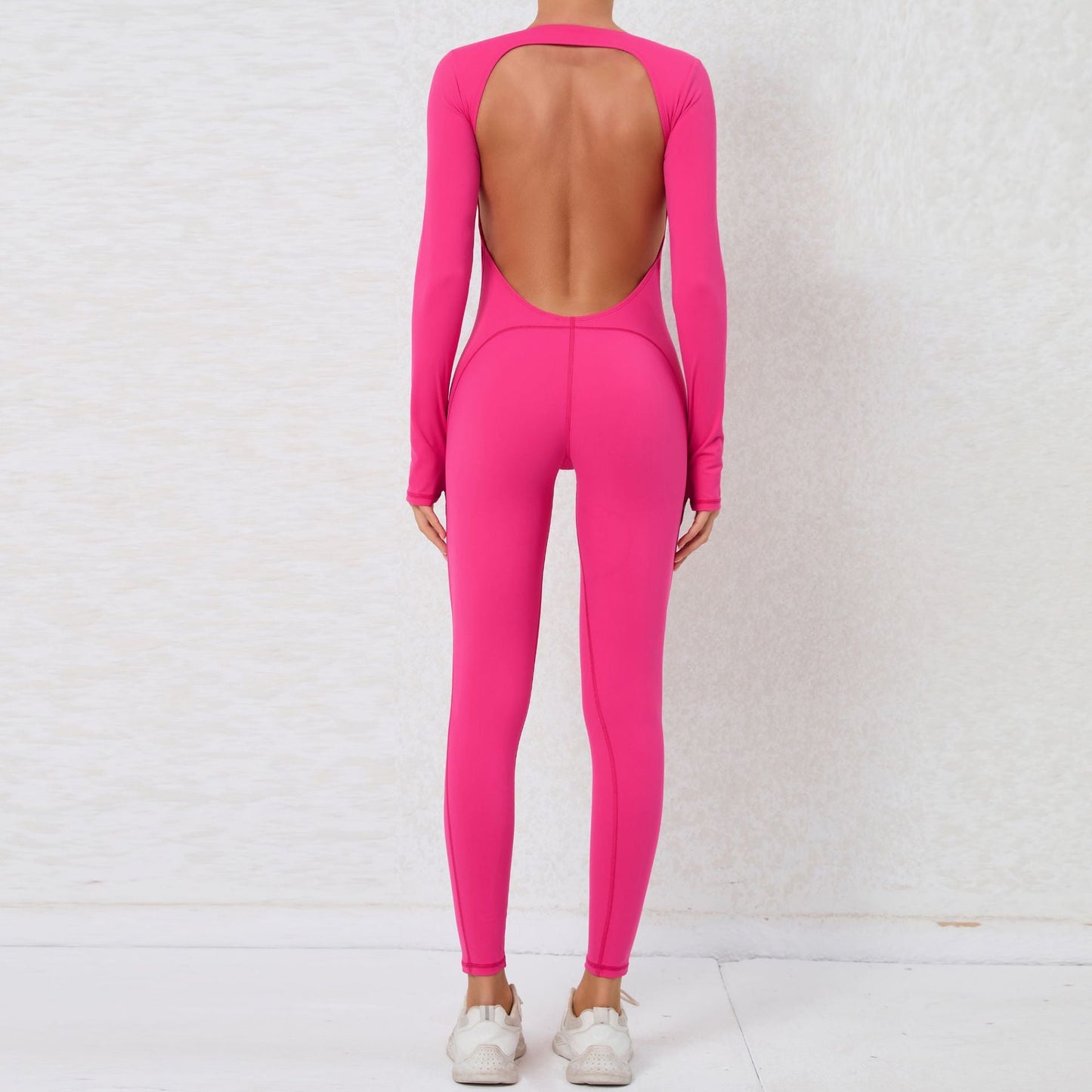 Finger Suit Backless Nude Feel Long Sleeve Yoga Jumpsuit High Strength Fitness Sports One Piece Tights