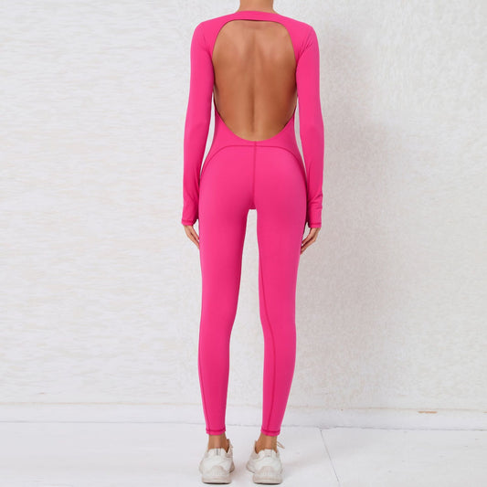 Finger Suit Backless Nude Feel Long Sleeve Yoga Jumpsuit High Strength Fitness Sports One Piece Tights