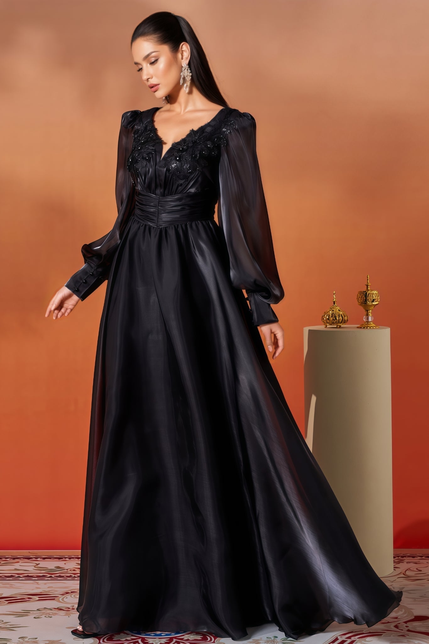 Opal Black V-neck Lace Maxi Dress