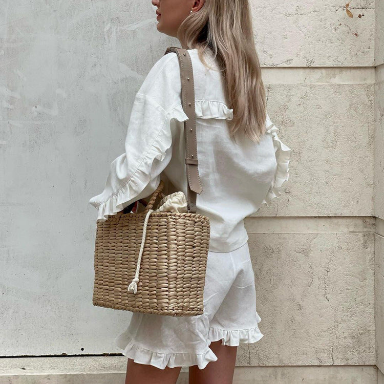 Clothing Summer Suit Beige Long Sleeve Loose Shirt High Waist Shorts Two Piece Set