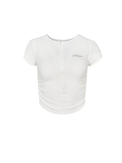 White Cropped T-shirt With Center Ruching