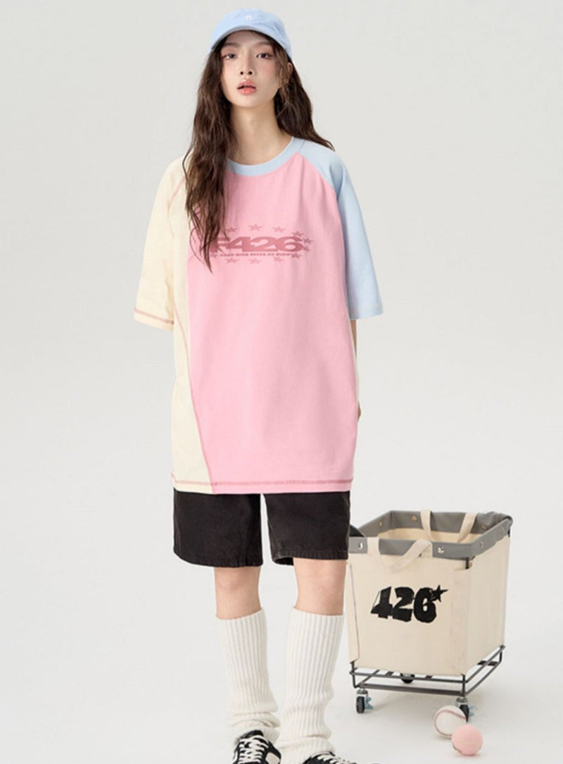 Asymmetric Contrast Stitch T-shirt