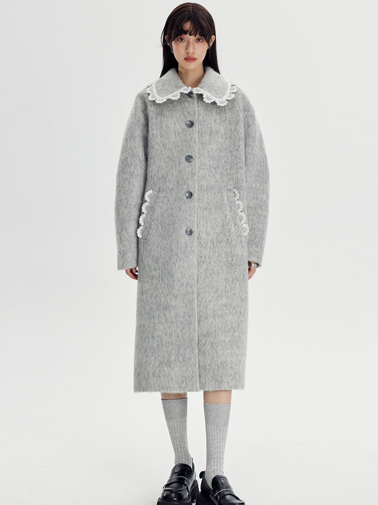 Wool Coat With Lace Lapel