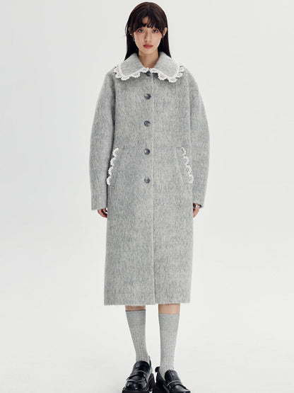 Wool Coat With Lace Lapel