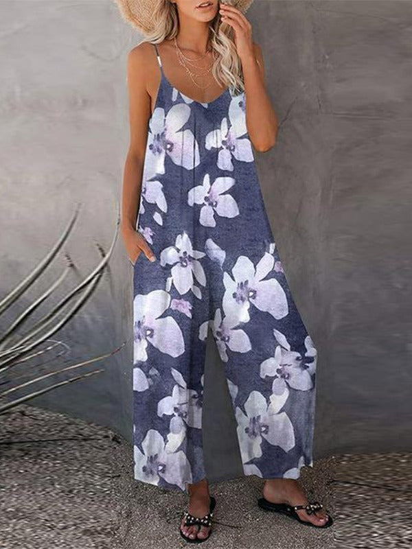 Summer Printed Sleeveless Loose Wide Leg Jumpsuit