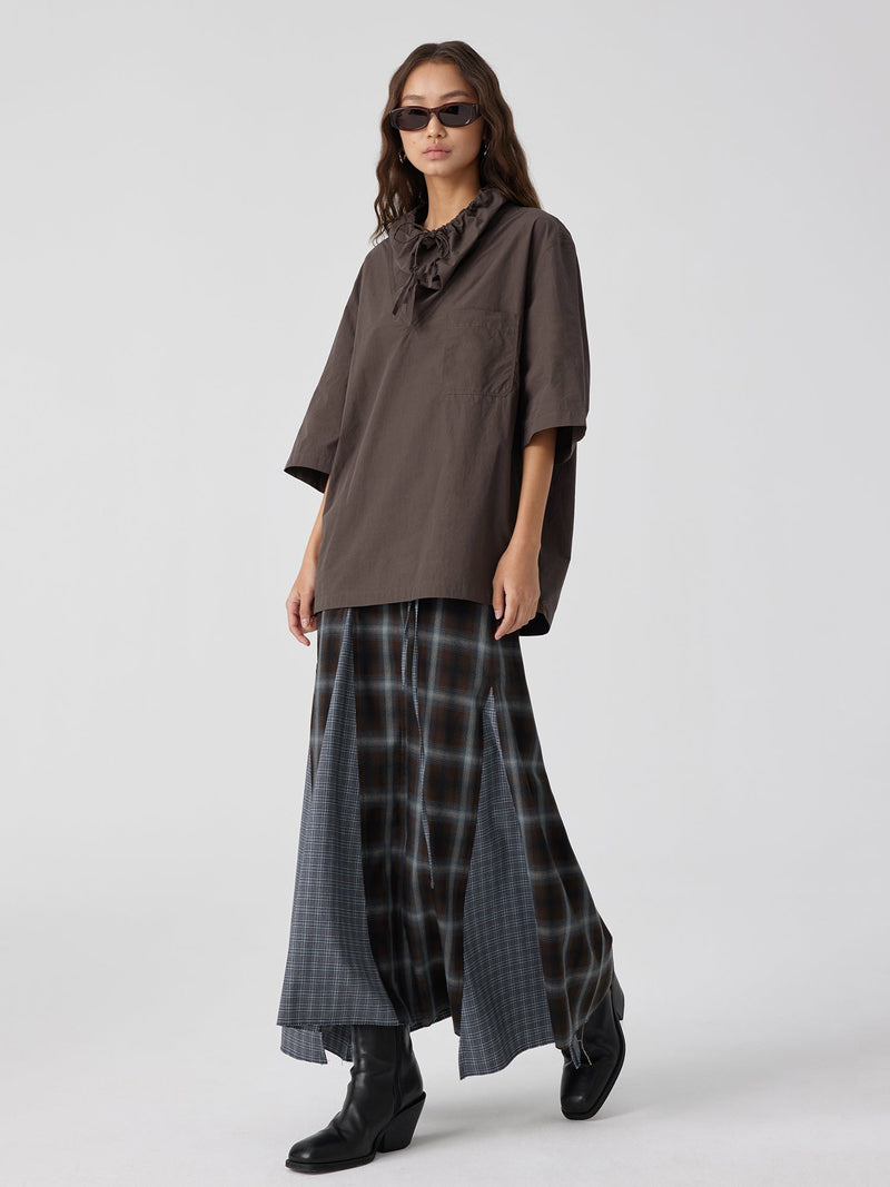 Plaid Asymmetric Panel Mermaid Long Skirt