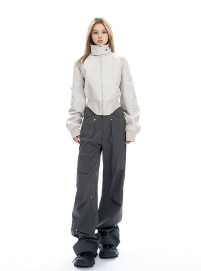 Charcoal Cargo-style Wide-leg Pants