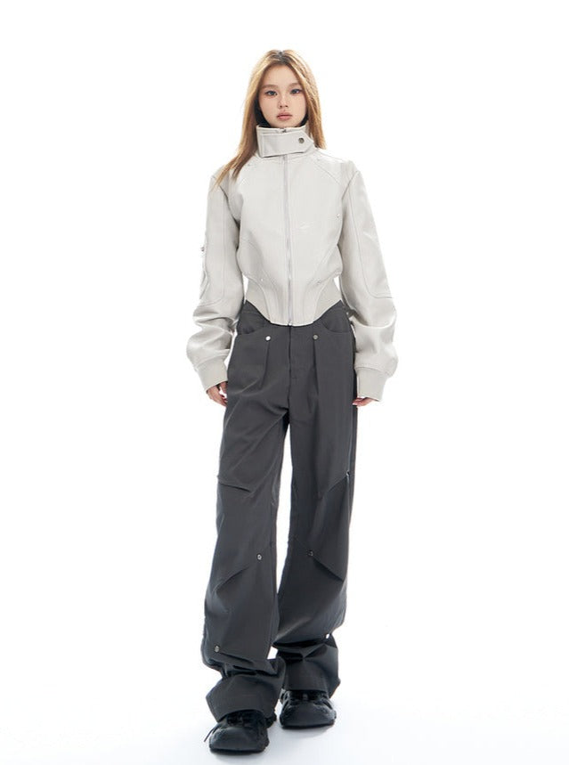 Charcoal Cargo-style Wide-leg Pants