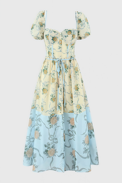 Elowen Yellow Rose Chiffon Midi Dress