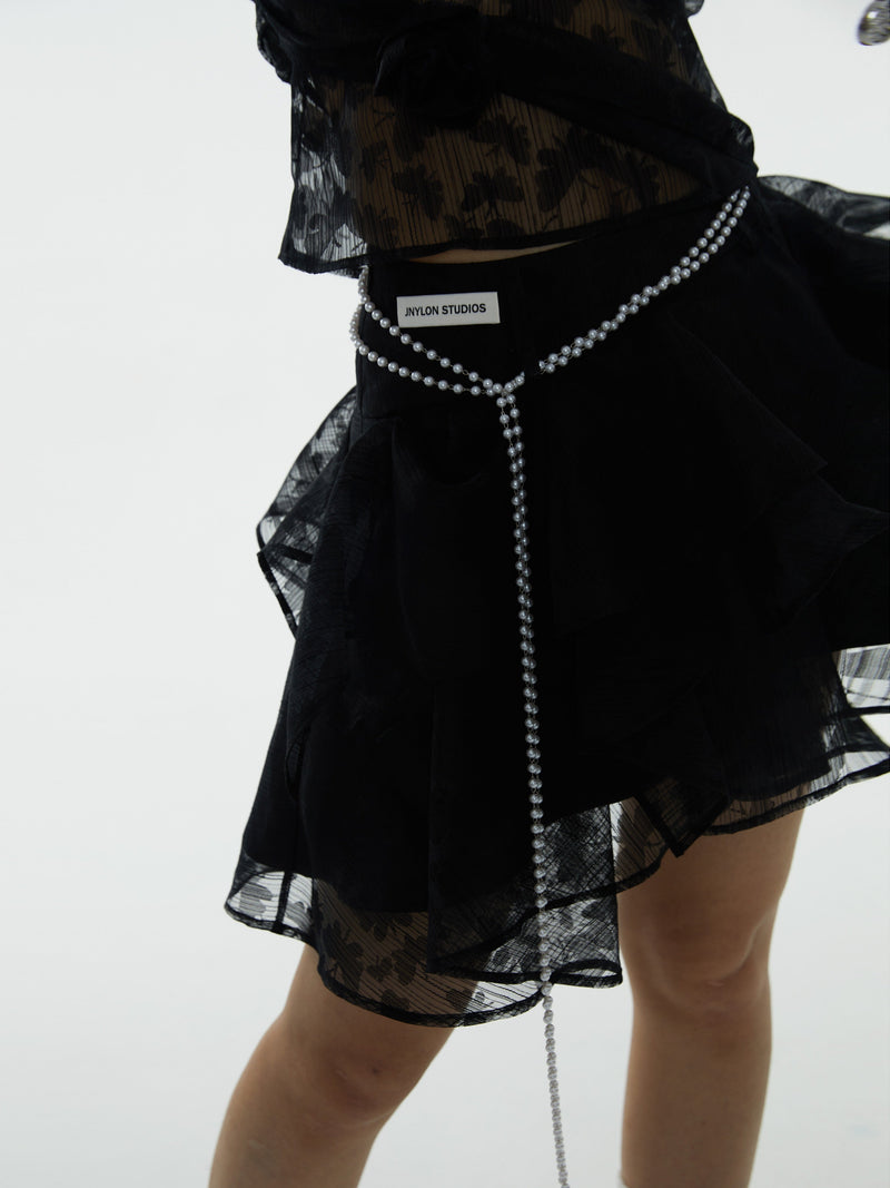 Rose Jacquard Fluffy Skirt - 3d Dimensional Design
