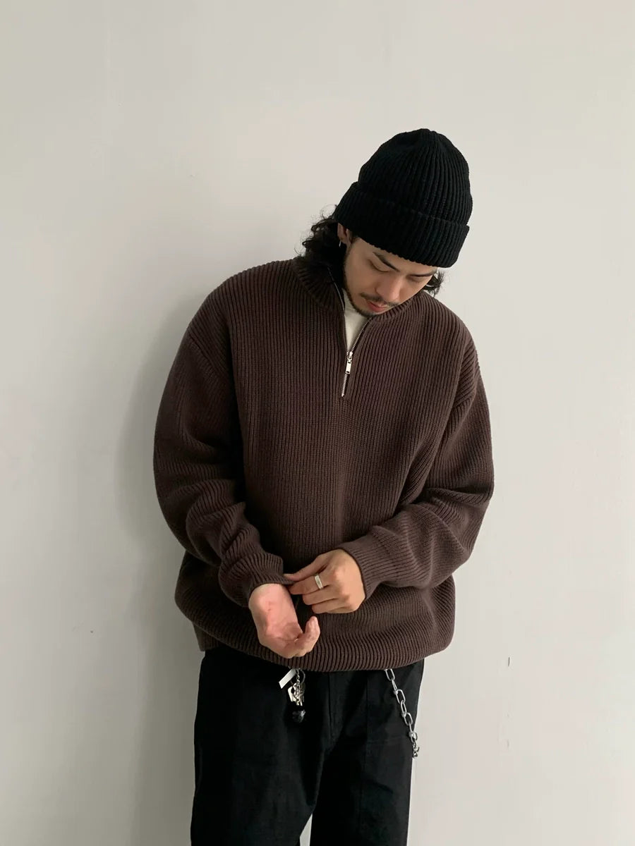 Turtleneck Half Zip Knit Sweater